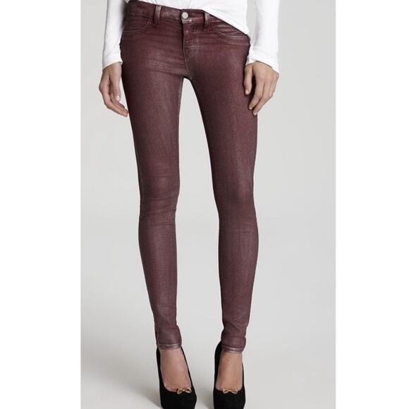 NWT J Brand Super Skinny Low Rise Coated Jeans Women’s Sz 28 Maroon Red - Picture 2 of 9